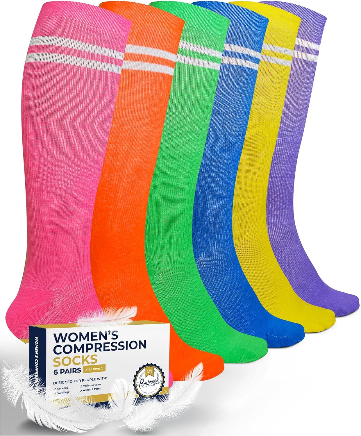 Light Compression Socks for Women - 6 Pairs | 8-15 Mmhg Cotton Compression Socks Women | Circulation Support