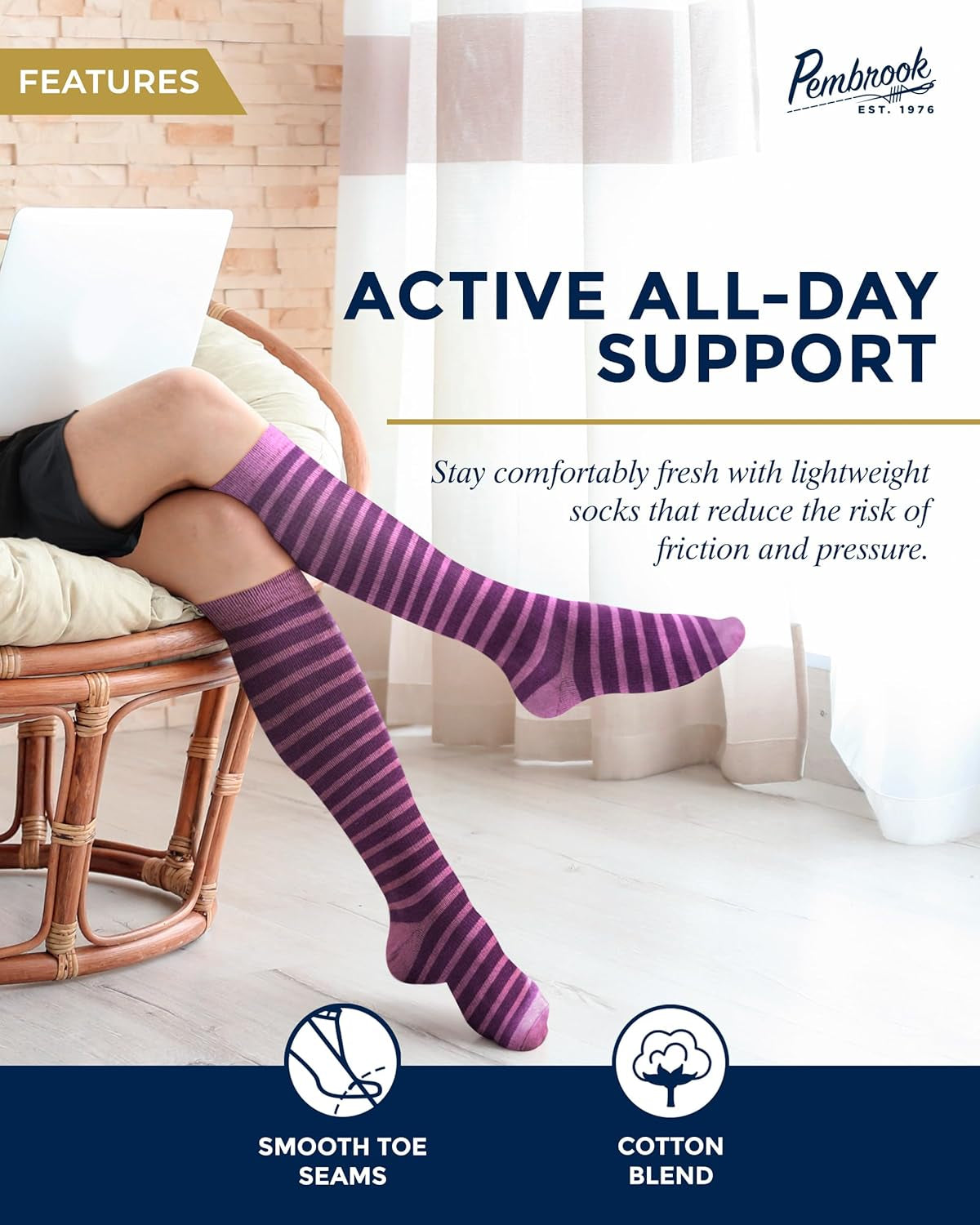 Light Compression Socks for Women - 6 Pairs | 8-15 Mmhg Cotton Compression Socks Women | Circulation Support