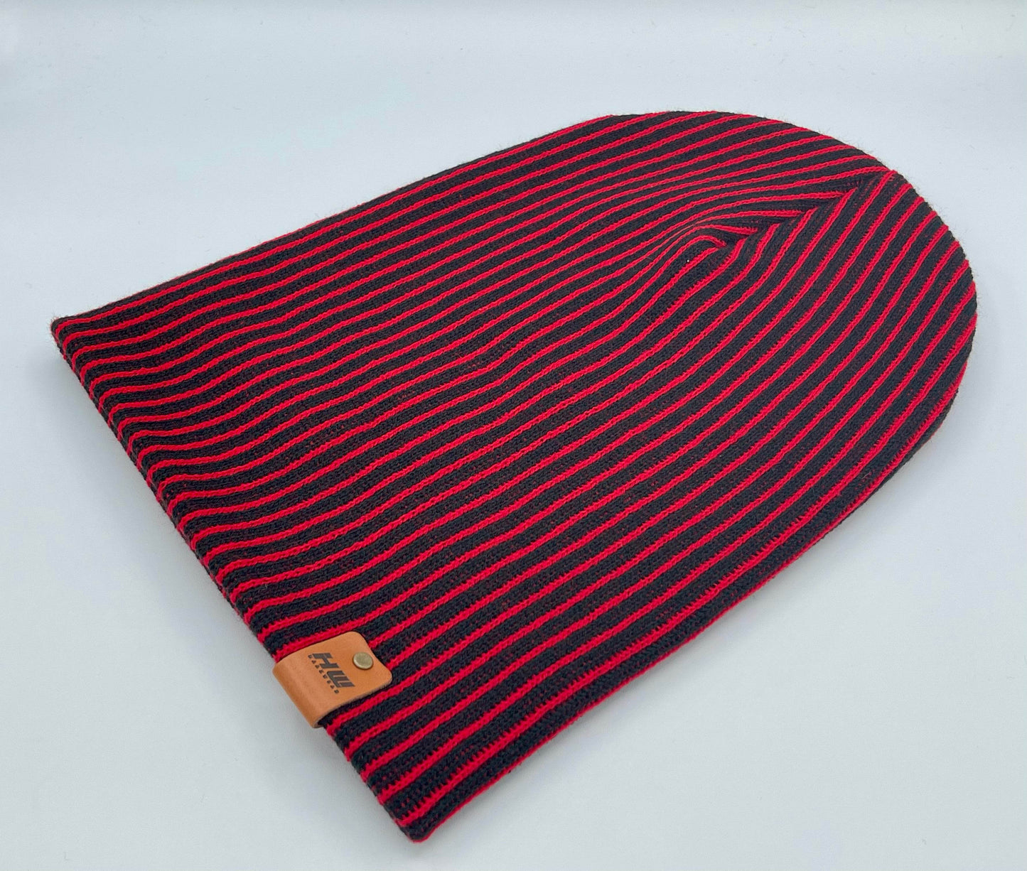 HAAKWEAR Cuffed Wide Ribbed Striped Beanie / Hat, Black / Red, Limited Edition - Made in USA