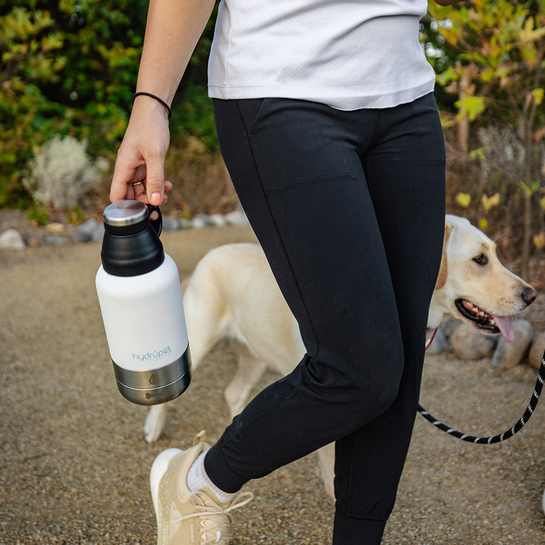HydroPet Dog Water Bottle 32 oz or 64 oz Stainless Steel Flask with Dual Dog Bowls, BPA-Free, Includes Strap, Travel & Road Trip Essential