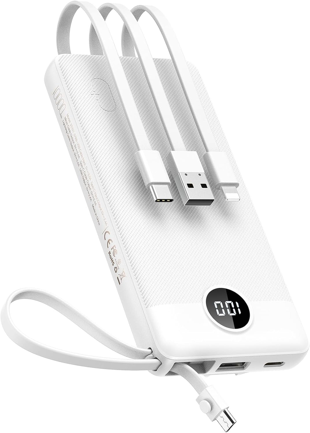 Portable Charger with Built-In Cables 10000Mah Power Bank for Iphone Slim Fast Charge USB C Battery Pack Travel Essentials Powerbank Compatible with Iphone, Samsung, Android, Etc