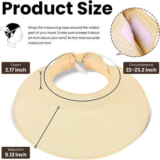 Sun Hats for Women Fashionable Womens Wide Brim Hat Roll-Up Straw Sun Visor Hat