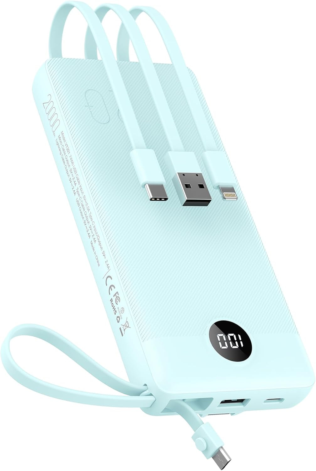 Portable Charger with Built-In Cables 10000Mah Power Bank for Iphone Slim Fast Charge USB C Battery Pack Travel Essentials Powerbank Compatible with Iphone, Samsung, Android, Etc