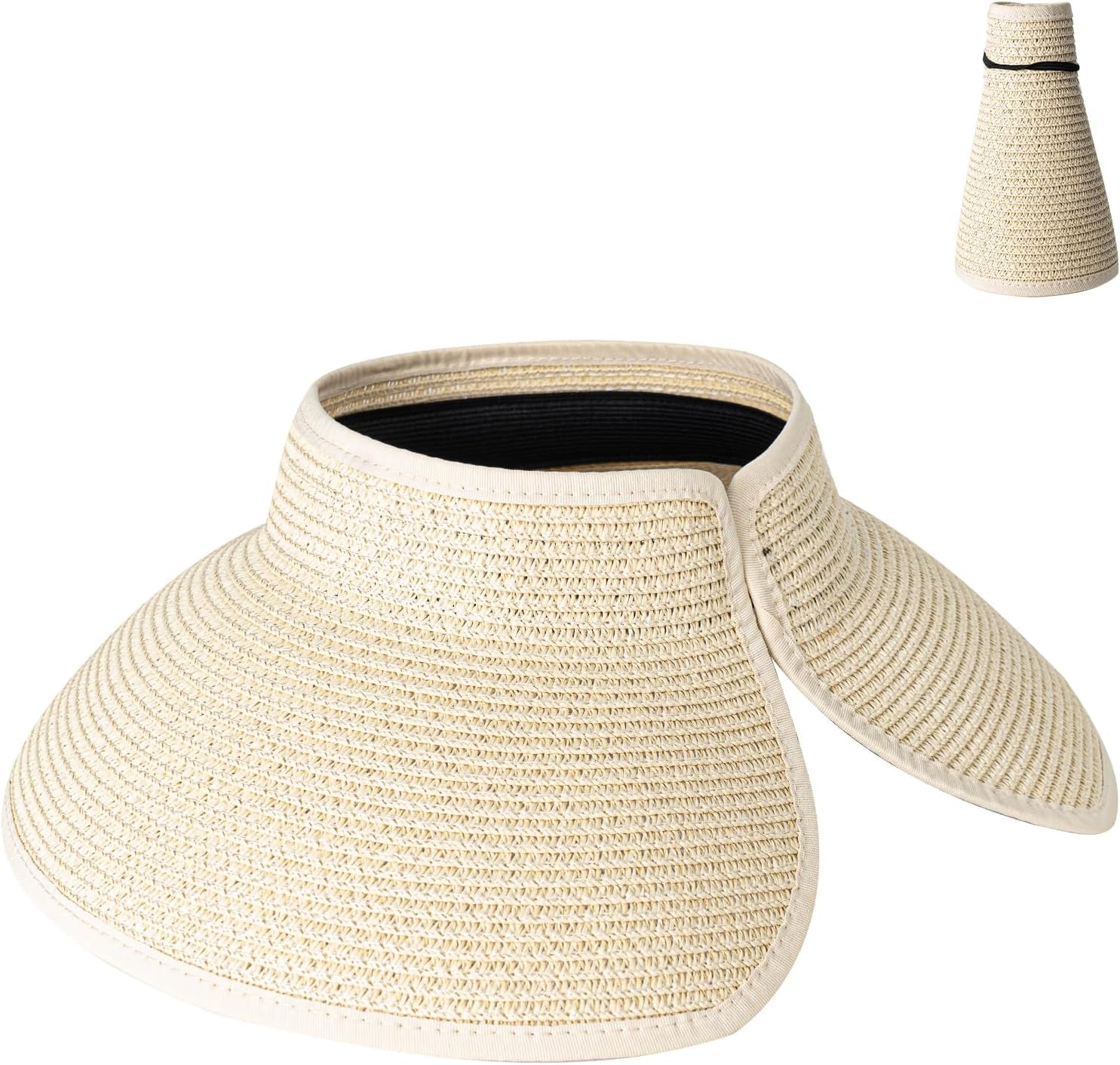 Women'S Sun Visor Hats Wide Brim Straw Beach Hat Ponytail Hats for Women Foldable Floppy