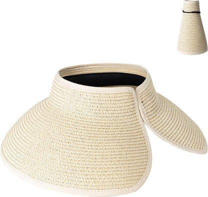 Women'S Sun Visor Hats Wide Brim Straw Beach Hat Ponytail Hats for Women Foldable Floppy