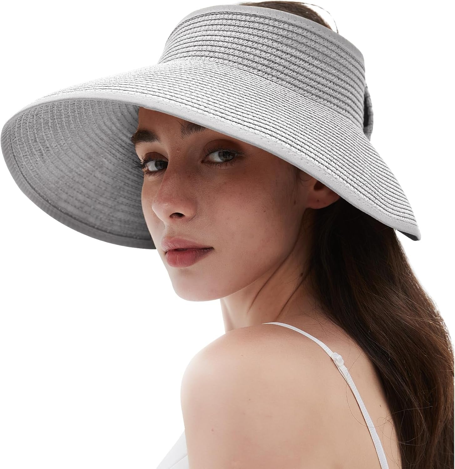 Women'S Sun Visor Hats Wide Brim Straw Beach Hat Ponytail Hats for Women Foldable Floppy