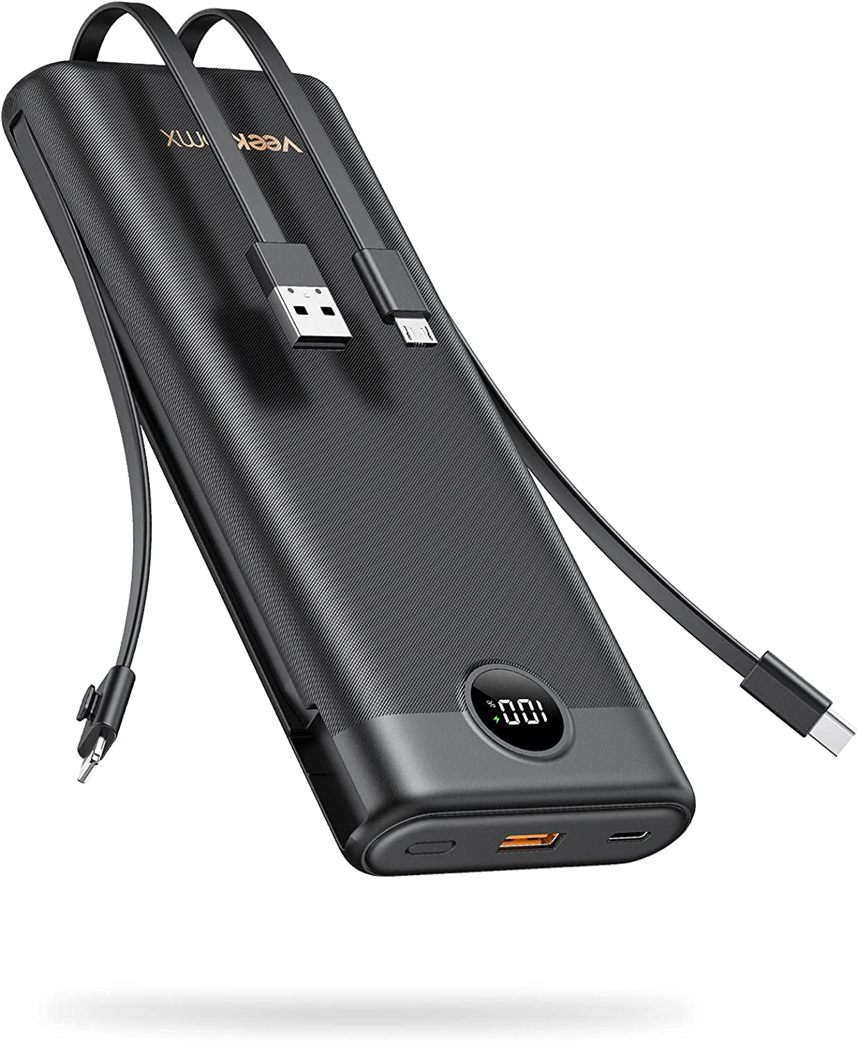 Portable Charger with Built-In Cables 10000Mah Power Bank for Iphone Slim Fast Charge USB C Battery Pack Travel Essentials Powerbank Compatible with Iphone, Samsung, Android, Etc