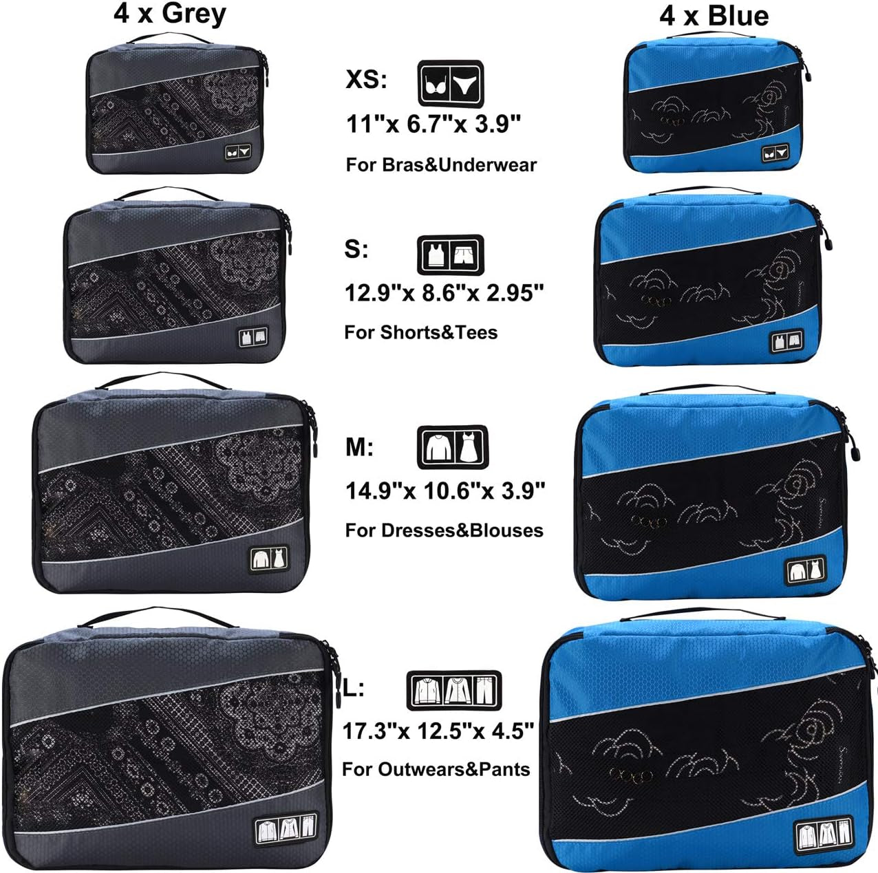 Packing Cubes Luggage Bags Organizer Durable Travel Accessories with Clothing Label