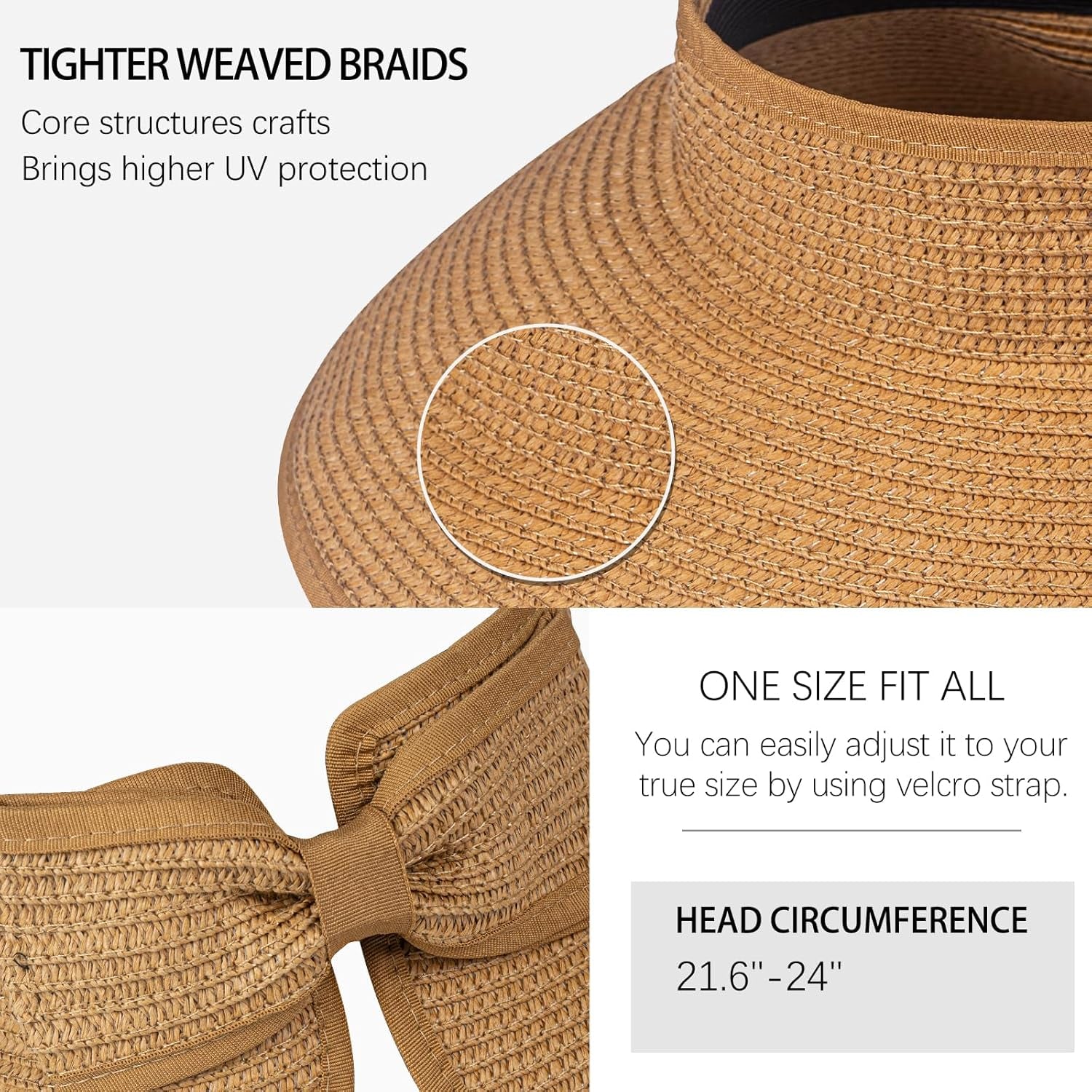 Women'S Sun Visor Hats Wide Brim Straw Beach Hat Ponytail Hats for Women Foldable Floppy