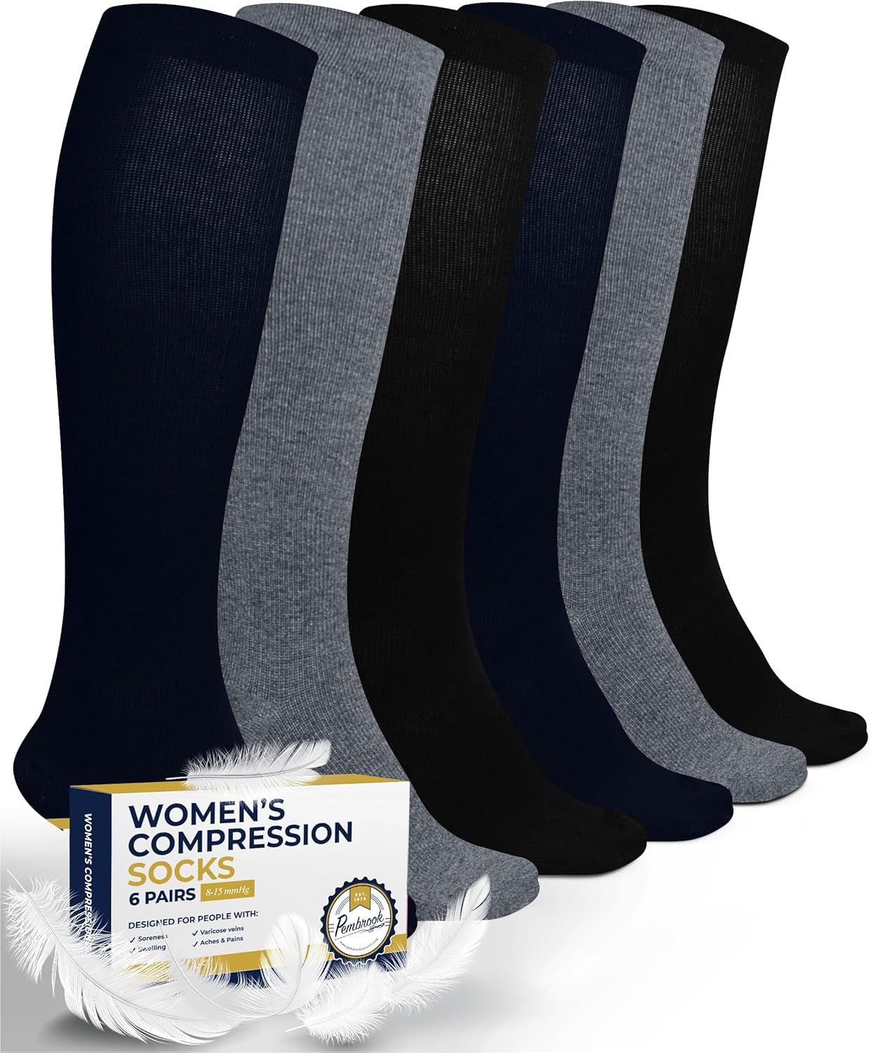 Light Compression Socks for Women - 6 Pairs | 8-15 Mmhg Cotton Compression Socks Women | Circulation Support