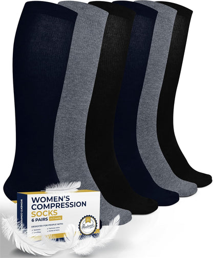 Light Compression Socks for Women - 6 Pairs | 8-15 Mmhg Cotton Compression Socks Women | Circulation Support