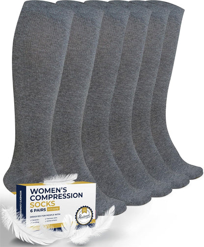 Light Compression Socks for Women - 6 Pairs | 8-15 Mmhg Cotton Compression Socks Women | Circulation Support