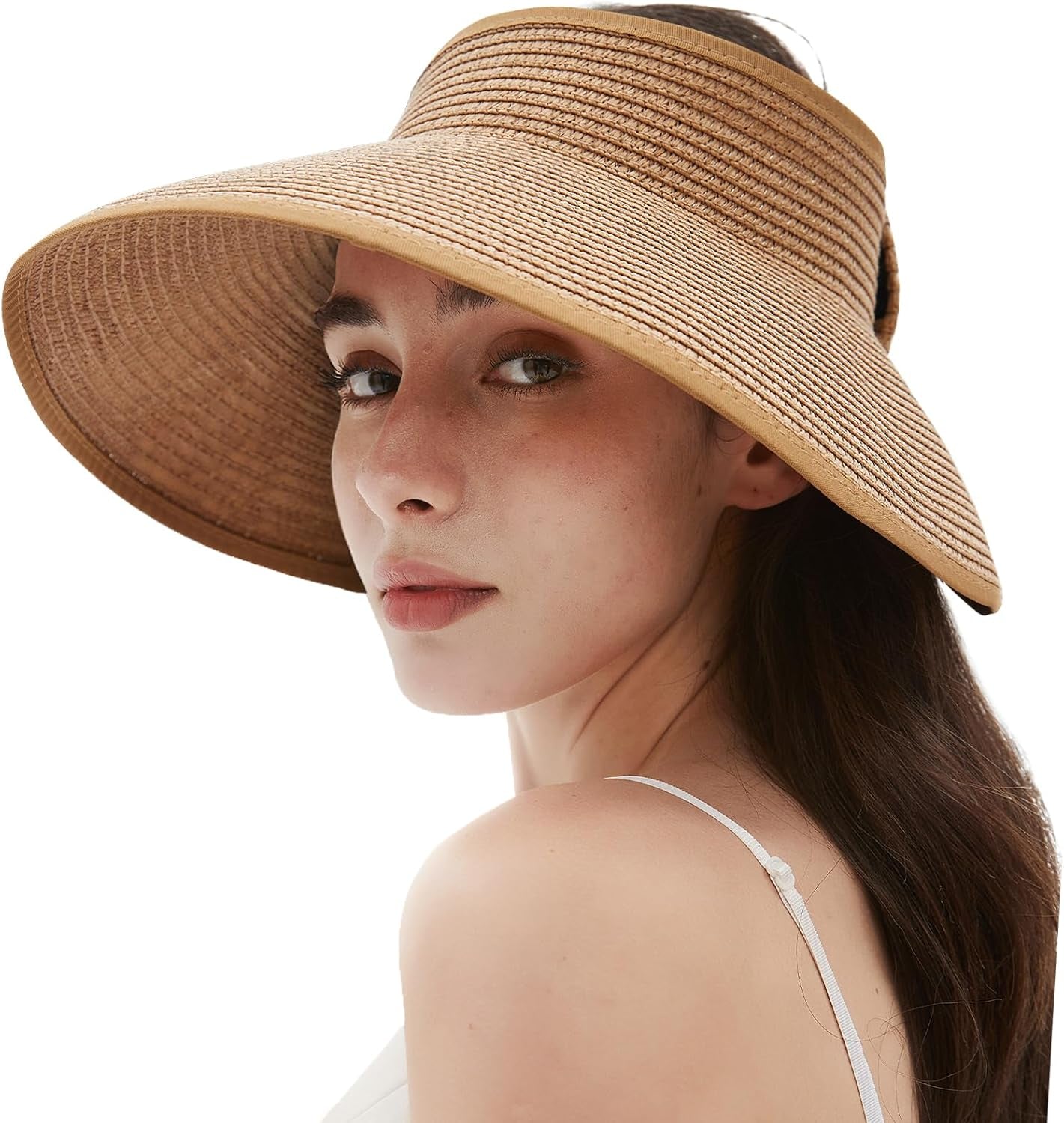 Women'S Sun Visor Hats Wide Brim Straw Beach Hat Ponytail Hats for Women Foldable Floppy