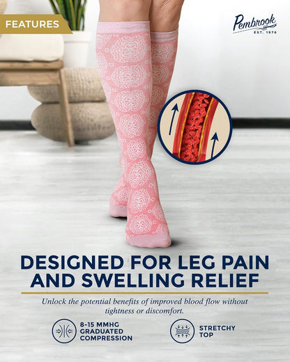 Light Compression Socks for Women - 6 Pairs | 8-15 Mmhg Cotton Compression Socks Women | Circulation Support