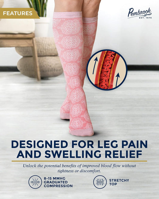 Light Compression Socks for Women - 6 Pairs | 8-15 Mmhg Cotton Compression Socks Women | Circulation Support