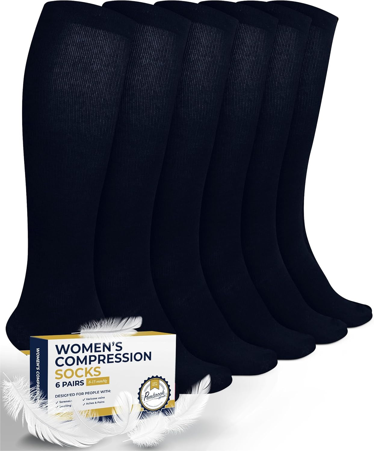 Light Compression Socks for Women - 6 Pairs | 8-15 Mmhg Cotton Compression Socks Women | Circulation Support