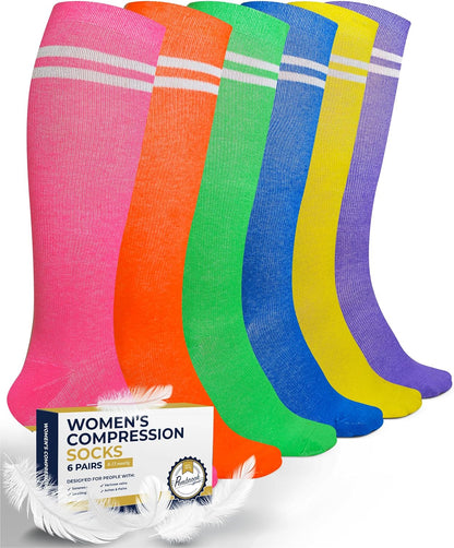 Light Compression Socks for Women - 6 Pairs | 8-15 Mmhg Cotton Compression Socks Women | Circulation Support