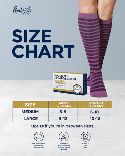 Light Compression Socks for Women - 6 Pairs | 8-15 Mmhg Cotton Compression Socks Women | Circulation Support