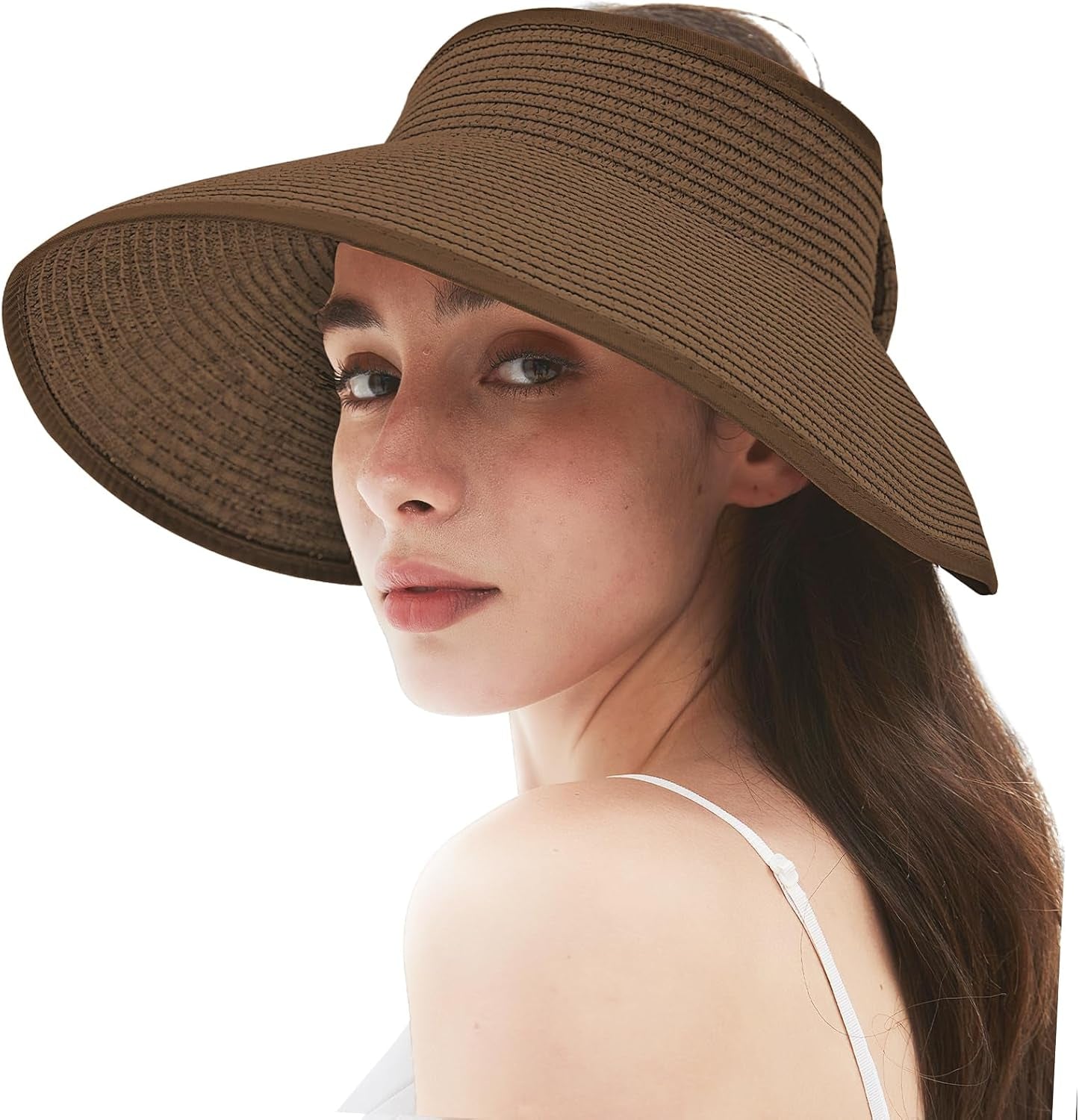 Women'S Sun Visor Hats Wide Brim Straw Beach Hat Ponytail Hats for Women Foldable Floppy