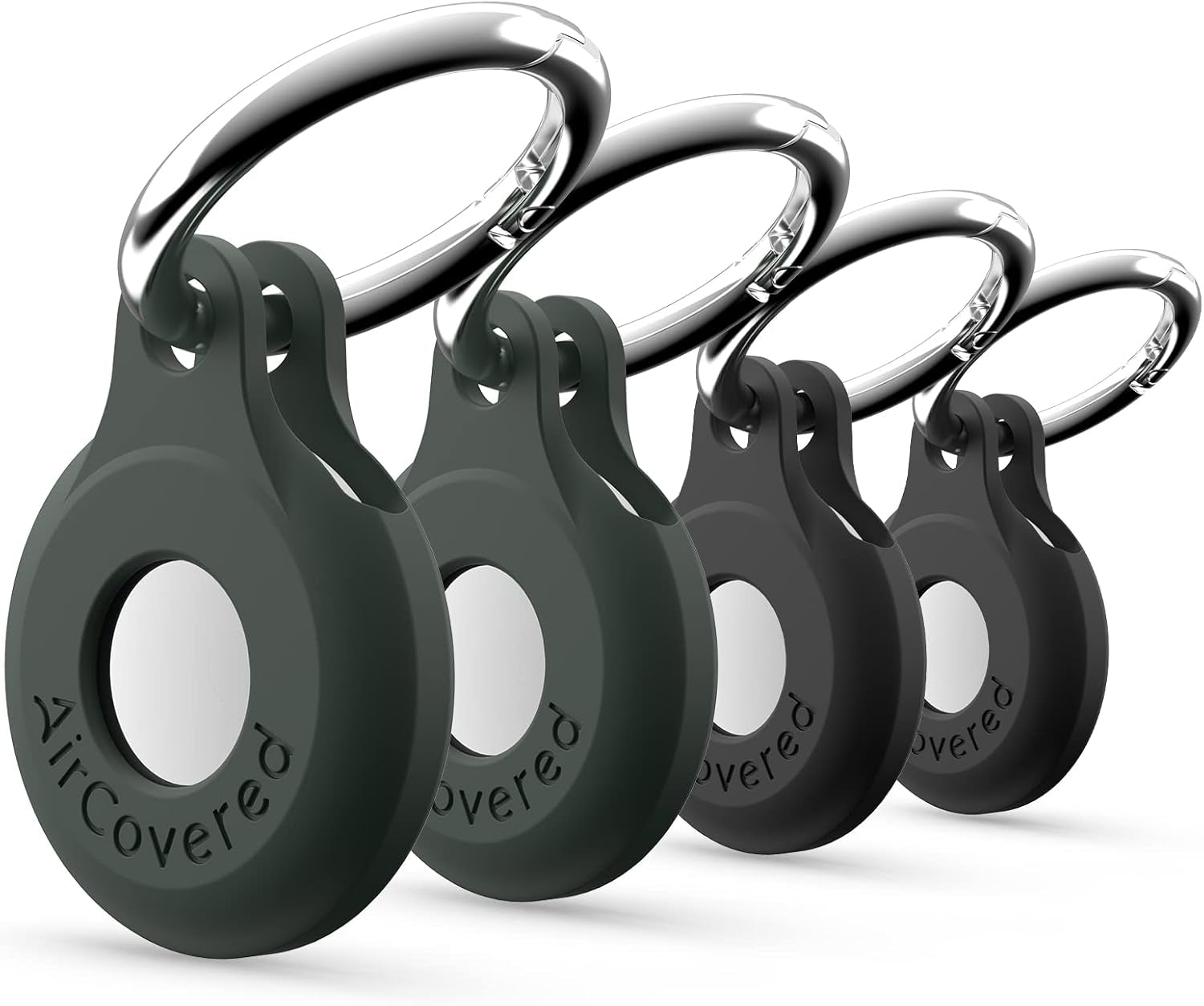 4 Pack Air Tag Case with Keychain Loop Ring Holder Compatible with Apple Air Tags, Anti-Lost Air Tag Cover Accessories for Key-Ring, Backpack, Dog or Cat Collarblack Green