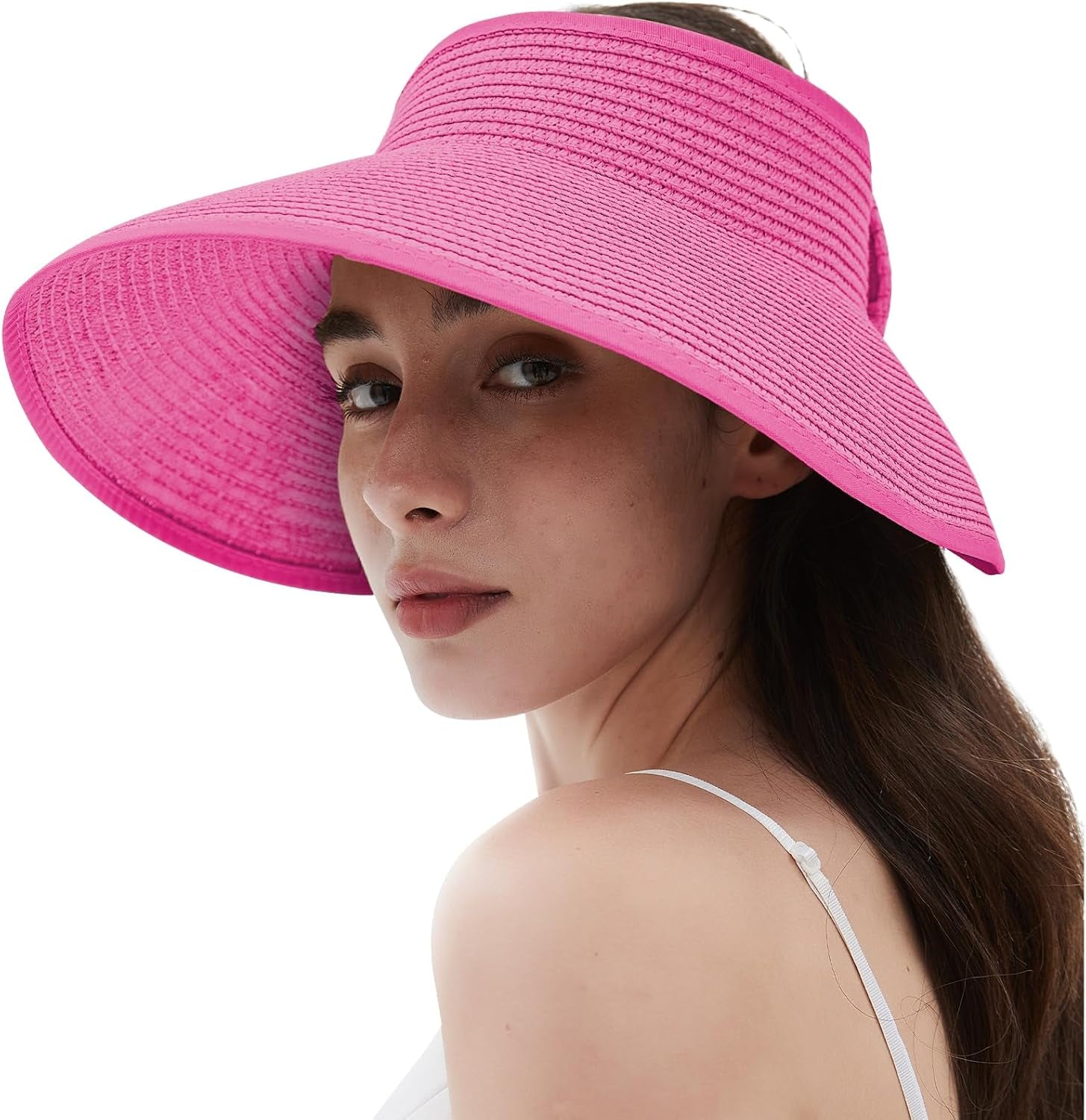 Women'S Sun Visor Hats Wide Brim Straw Beach Hat Ponytail Hats for Women Foldable Floppy