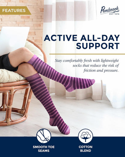 Light Compression Socks for Women - 6 Pairs | 8-15 Mmhg Cotton Compression Socks Women | Circulation Support