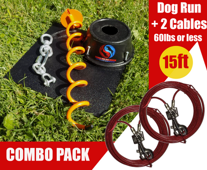 Tangle-free Dog Tie Out Stake with Two Cables - Large Dogs - Up to 60lbs