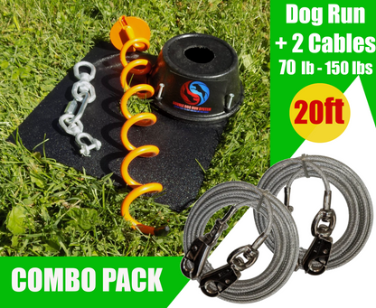 Heavy Duty Tie Out Stake and Cable Combo Pack for Two XL Dogs - 70lbs to 150lbs