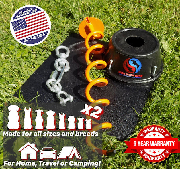 Heavy Duty Tie Out Stake and Cable Combo Pack for Two XL Dogs - 70lbs to 150lbs