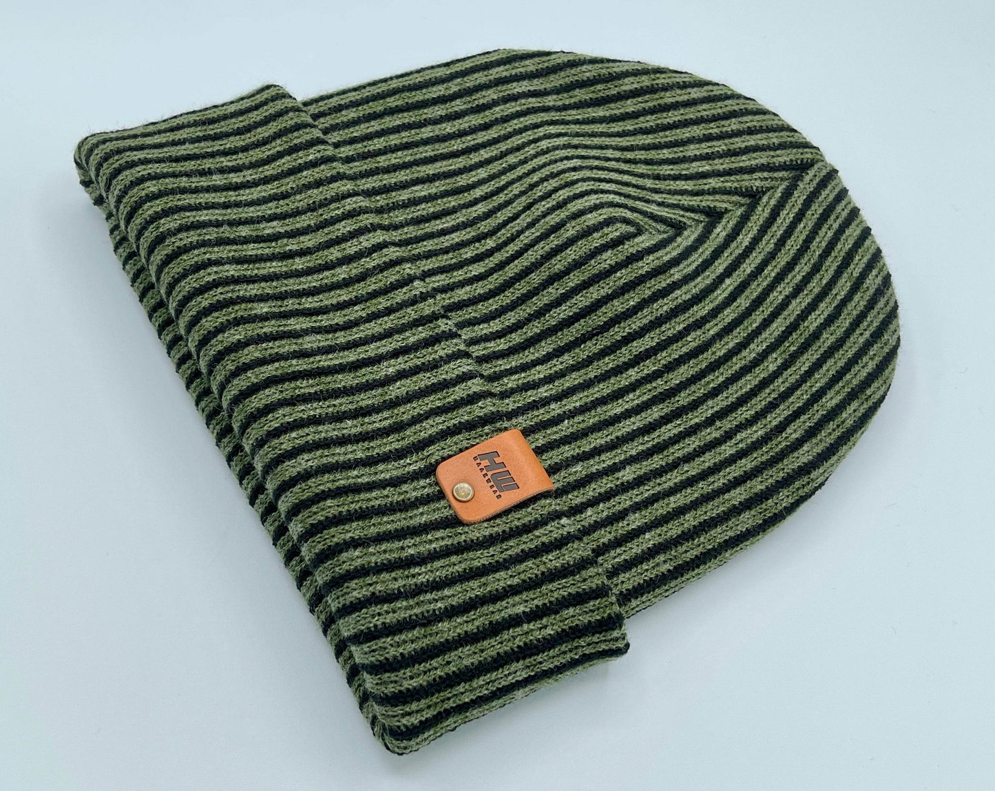 HAAKWEAR Cuffed Wide Ribbed Striped Beanie / Hat, Black / Green, Limited Edition - Made in USA