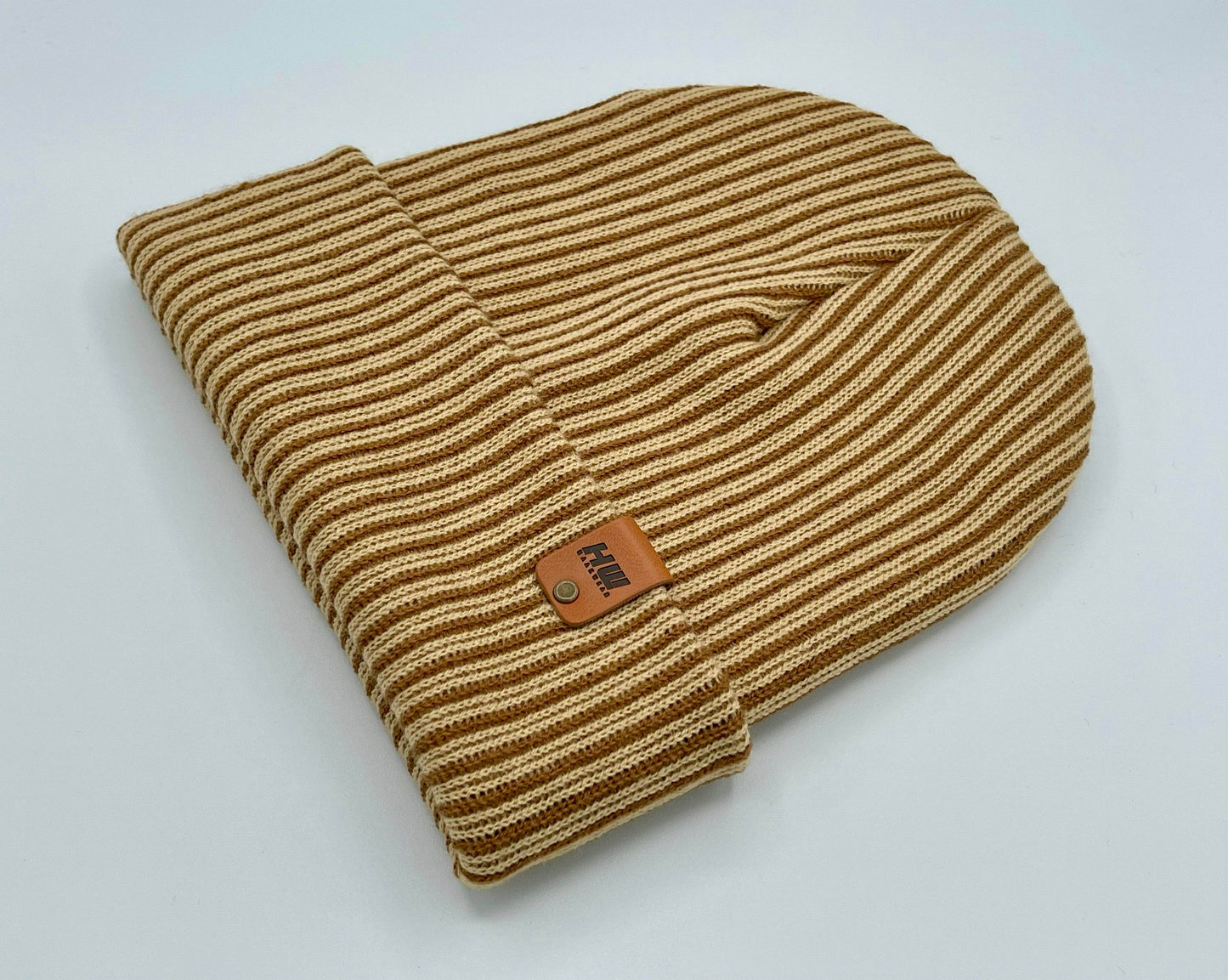 HAAKWEAR Cuffed Wide Ribbed Striped Beanie / Hat, Brown / Beige, Limited Edition - Made in USA