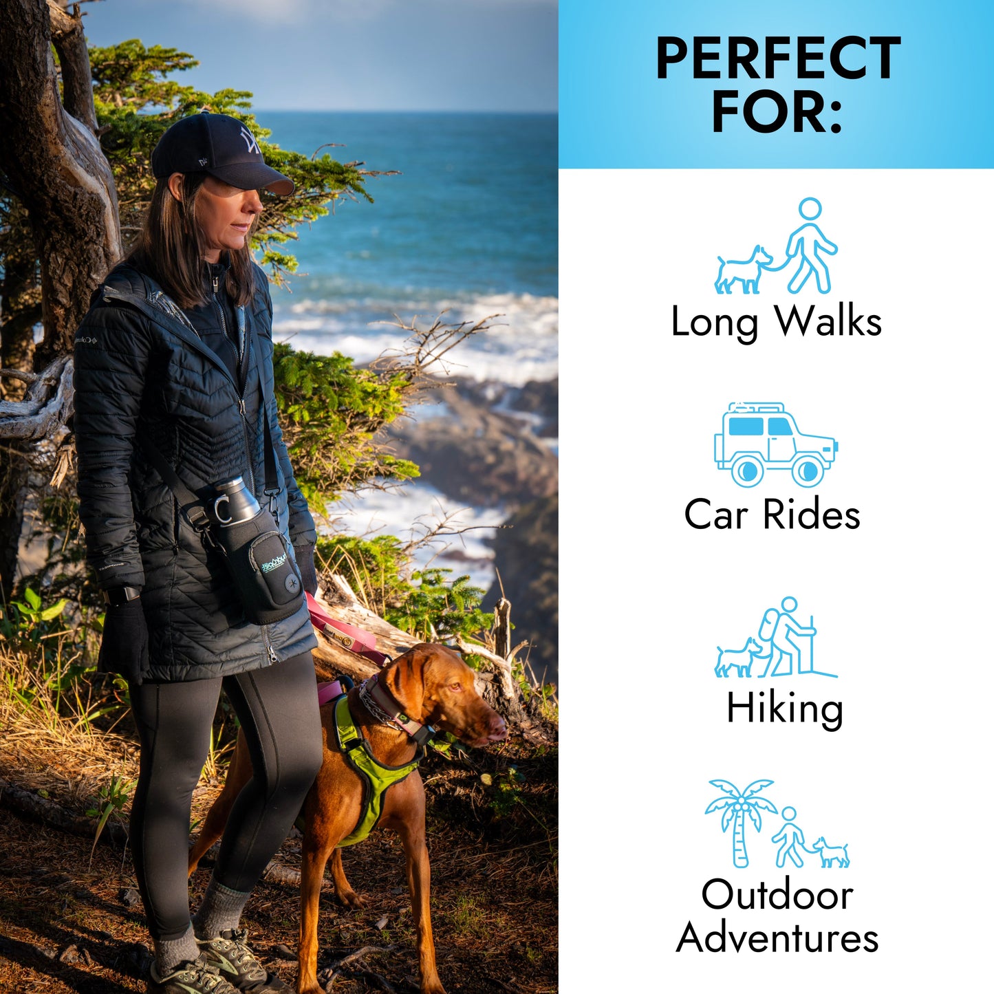 HydroPet Dog Water Bottle 32 oz or 64 oz Stainless Steel Flask with Dual Dog Bowls, BPA-Free, Includes Strap, Travel & Road Trip Essential