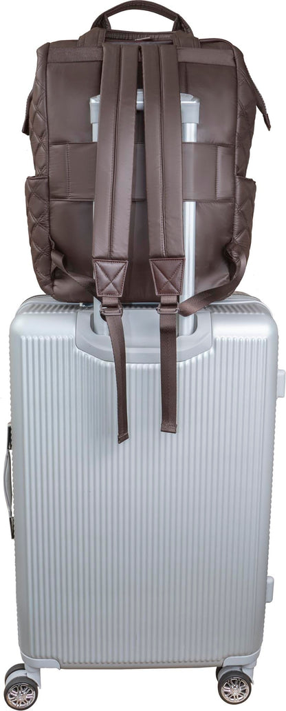 Joan & David Diamond Quilted Puffer Nylon Square Laptop Backpack