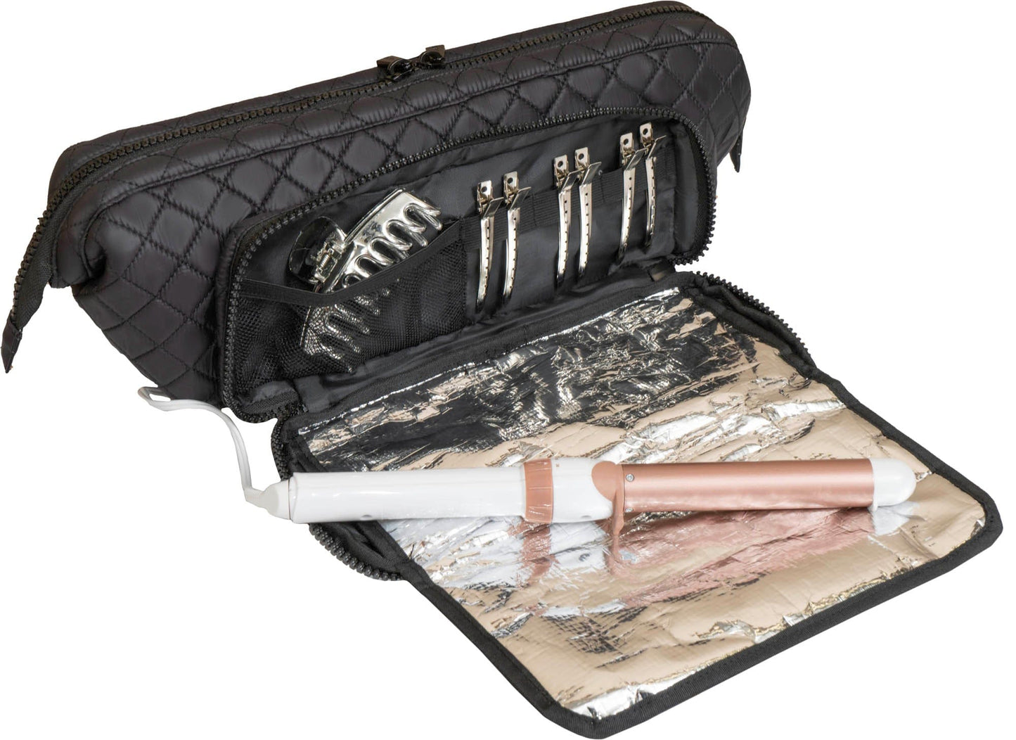 Joan & David Diamond Quilted Puffer Nylon Hair Tool Travel Bag