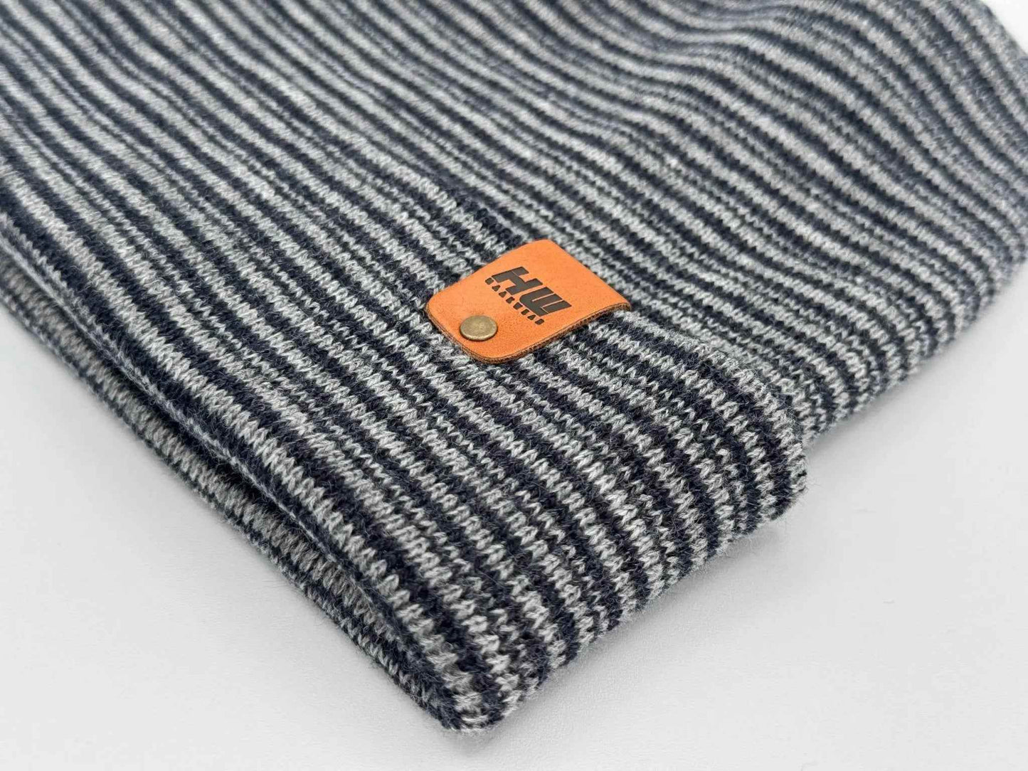 H-Stitch Contrast Cuffed Beanie – Gray/Denim | Made in USA | viral Ski & Snowboard Beanie