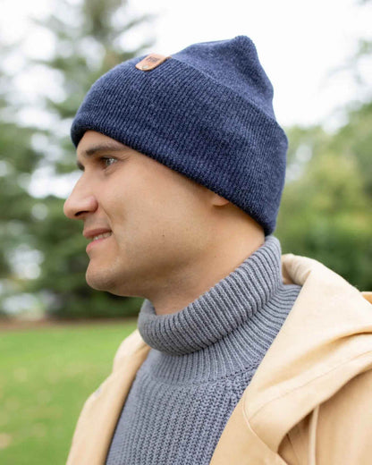 NEW HAAKWEAR H-Stitch Cuffed Beanie - Designed and Made in USA (Patented Design) - Denim Blue