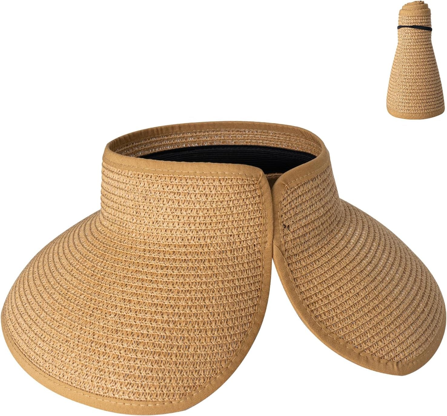 Women'S Sun Visor Hats Wide Brim Straw Beach Hat Ponytail Hats for Women Foldable Floppy
