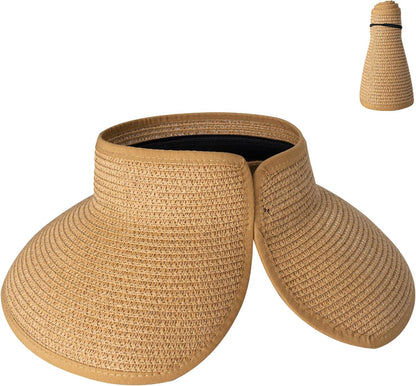 Women'S Sun Visor Hats Wide Brim Straw Beach Hat Ponytail Hats for Women Foldable Floppy