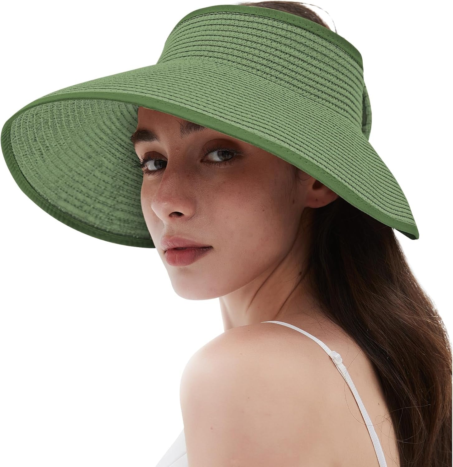 Women'S Sun Visor Hats Wide Brim Straw Beach Hat Ponytail Hats for Women Foldable Floppy