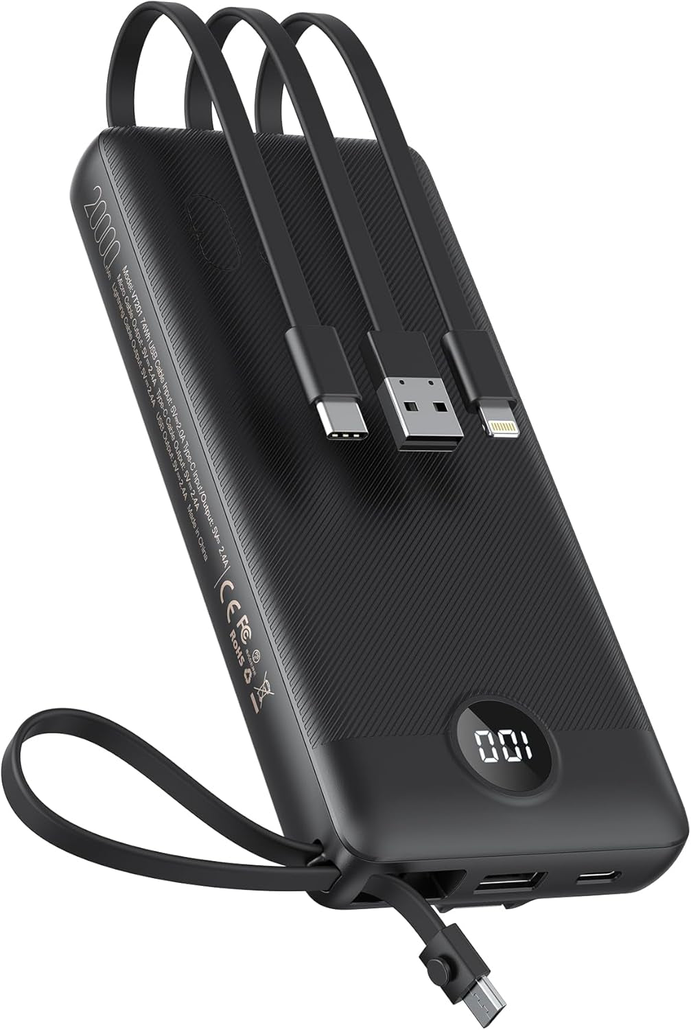 Portable Charger with Built-In Cables 10000Mah Power Bank for Iphone Slim Fast Charge USB C Battery Pack Travel Essentials Powerbank Compatible with Iphone, Samsung, Android, Etc