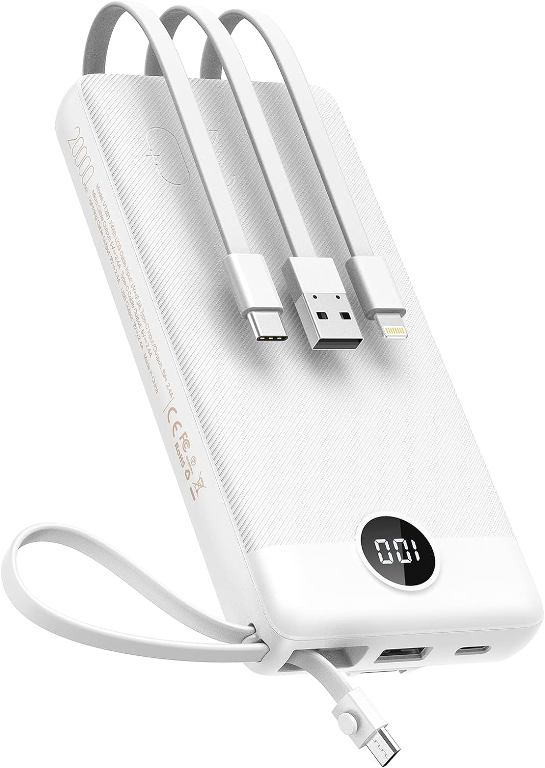 Portable Charger with Built-In Cables 10000Mah Power Bank for Iphone Slim Fast Charge USB C Battery Pack Travel Essentials Powerbank Compatible with Iphone, Samsung, Android, Etc