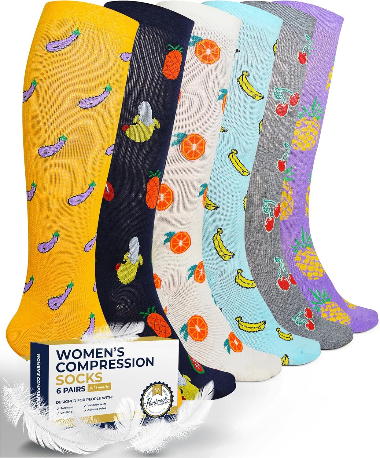 Light Compression Socks for Women - 6 Pairs | 8-15 Mmhg Cotton Compression Socks Women | Circulation Support