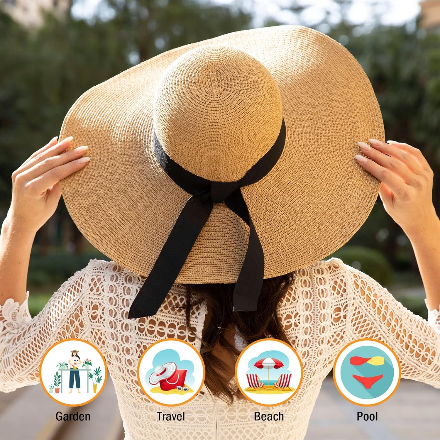 Sun Hats for Women UV Protection Wide Brim UPF 50 Foldable Floppy Straw Beach Hat with Strap