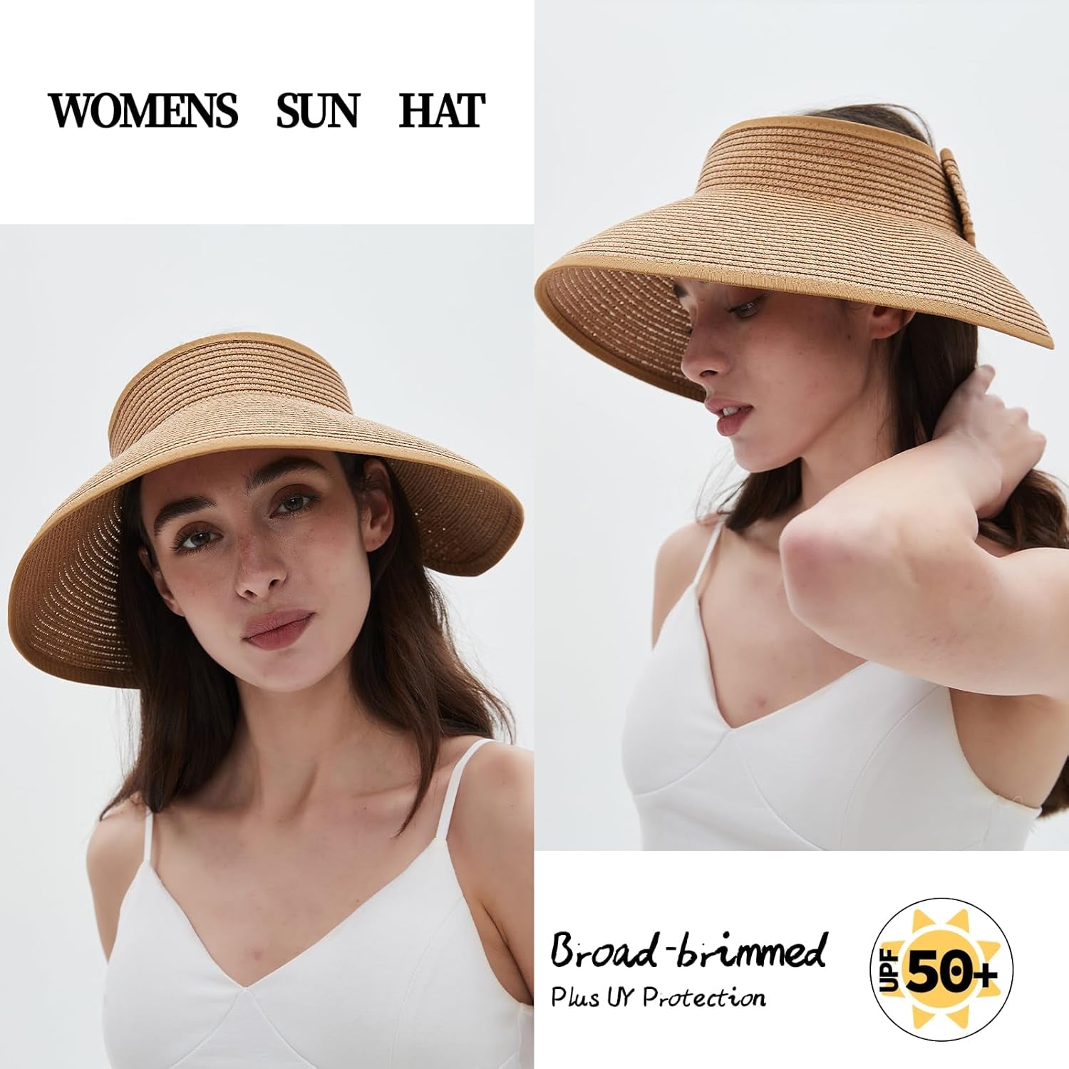 Women'S Sun Visor Hats Wide Brim Straw Beach Hat Ponytail Hats for Women Foldable Floppy