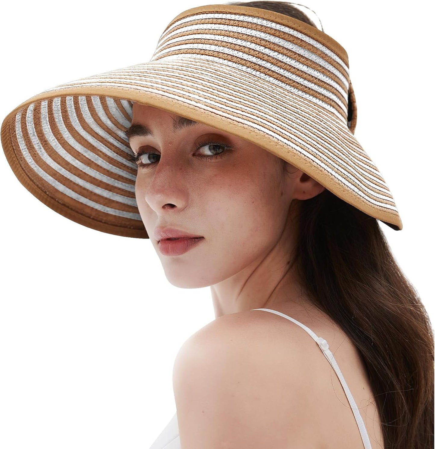 Women'S Sun Visor Hats Wide Brim Straw Beach Hat Ponytail Hats for Women Foldable Floppy