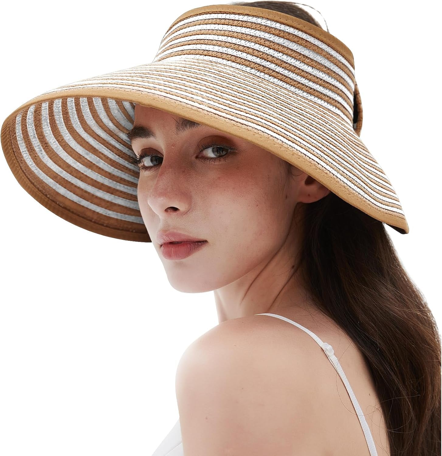 Women'S Sun Visor Hats Wide Brim Straw Beach Hat Ponytail Hats for Women Foldable Floppy