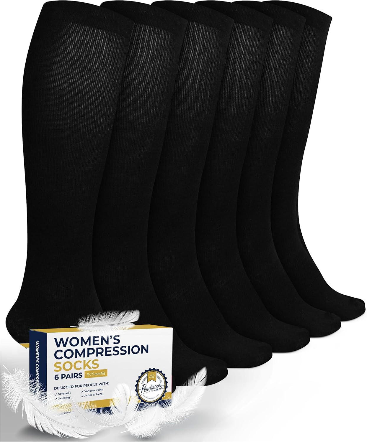 Light Compression Socks for Women - 6 Pairs | 8-15 Mmhg Cotton Compression Socks Women | Circulation Support