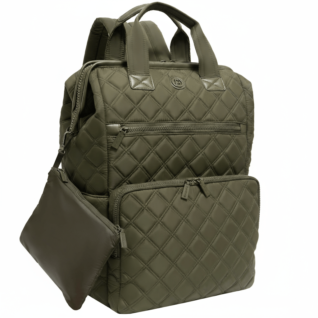 Joan & David Diamond Quilted Puffer Nylon Square Laptop Backpack
