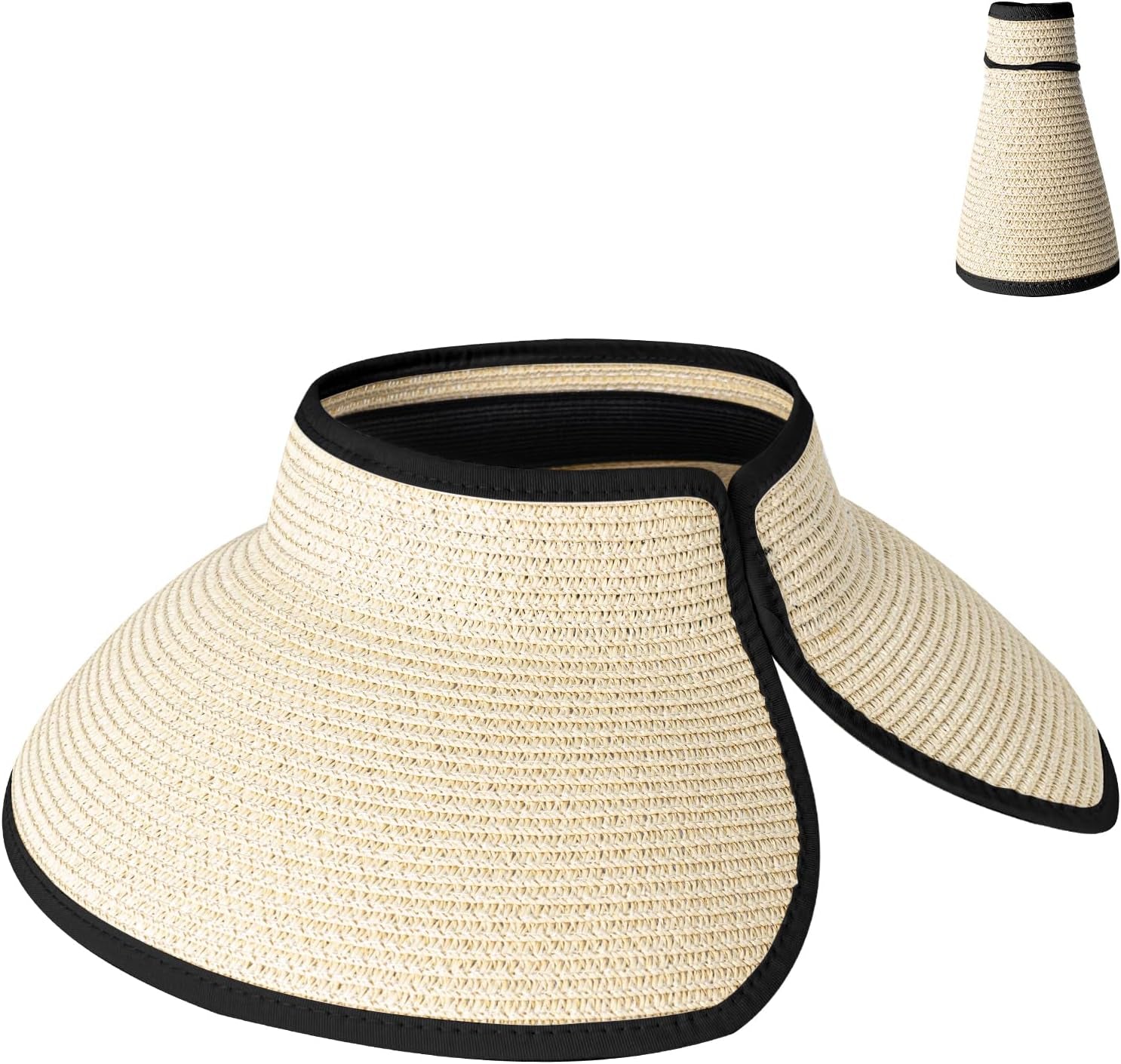 Women'S Sun Visor Hats Wide Brim Straw Beach Hat Ponytail Hats for Women Foldable Floppy