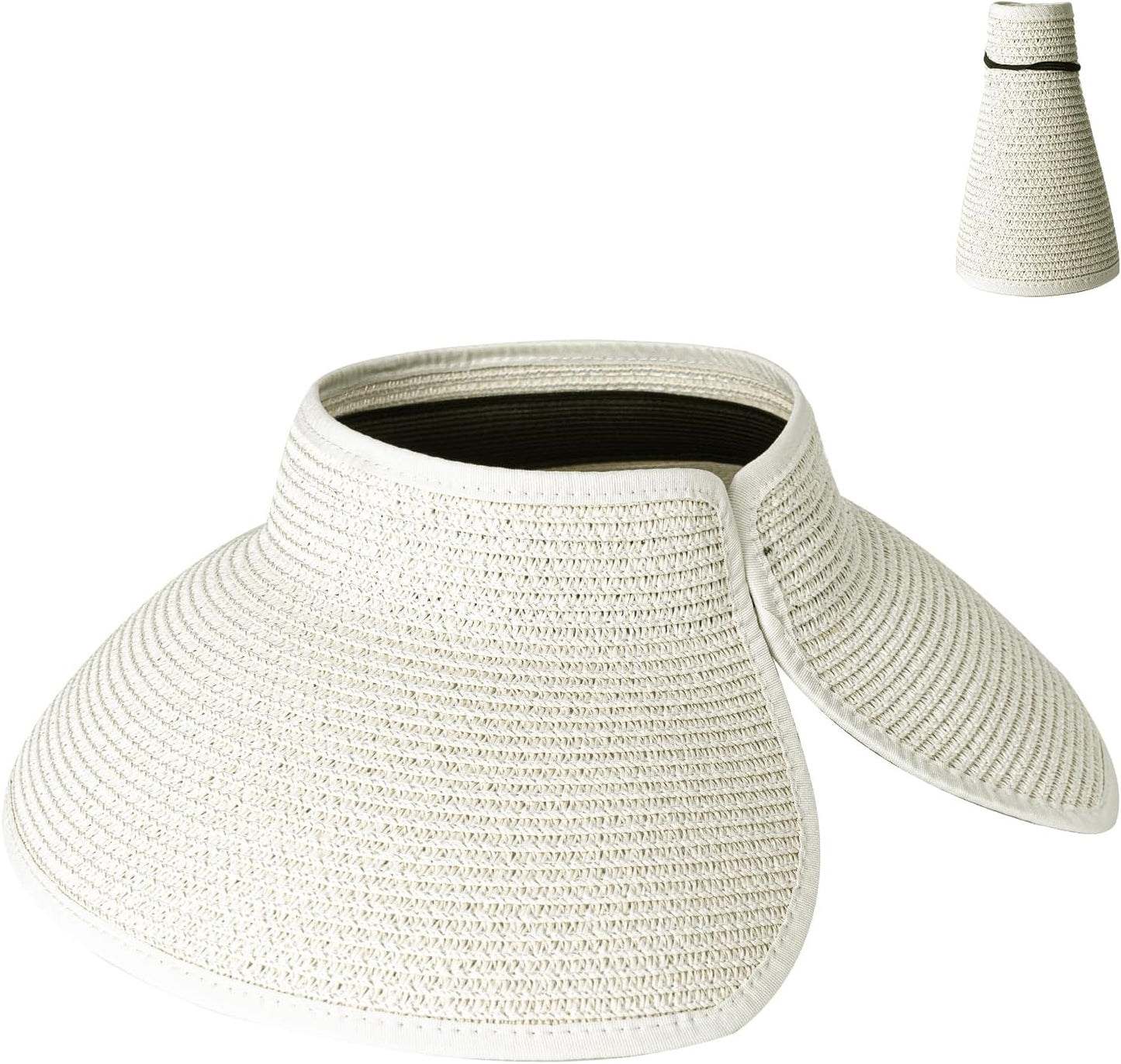 Women'S Sun Visor Hats Wide Brim Straw Beach Hat Ponytail Hats for Women Foldable Floppy